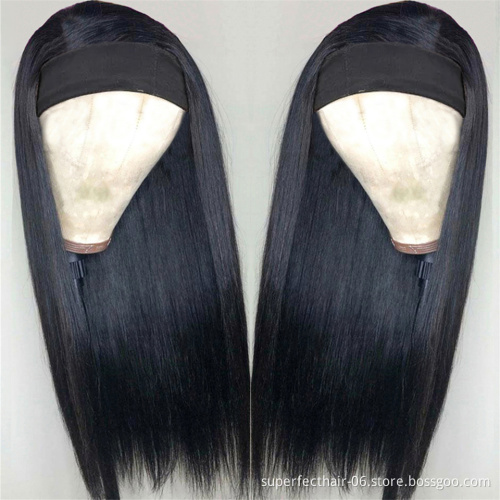 Cuticle Aligned Virgin Hair Wig With Headband Attached Brazilian Straight Headband Half Human Hair Wigs For Black Women